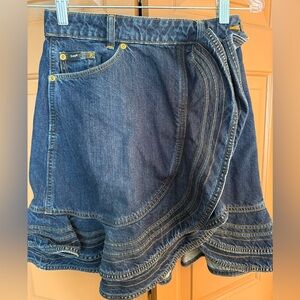 Self-Portrait X Lee Blue Denim Ruffle Skirt